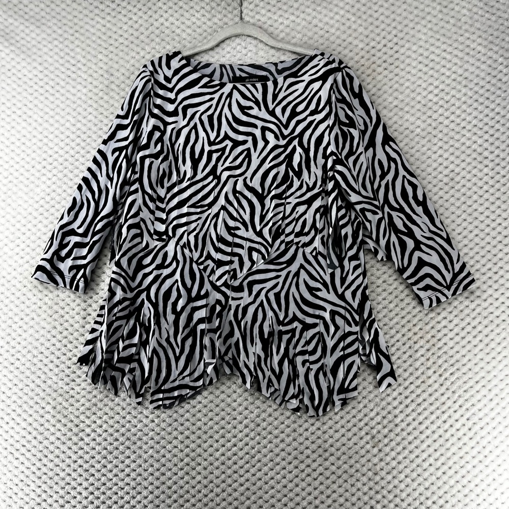Ali‎ Miles Zebra Print Tunic Top Animal Print Artsy Fray Flowy Blouse Size S